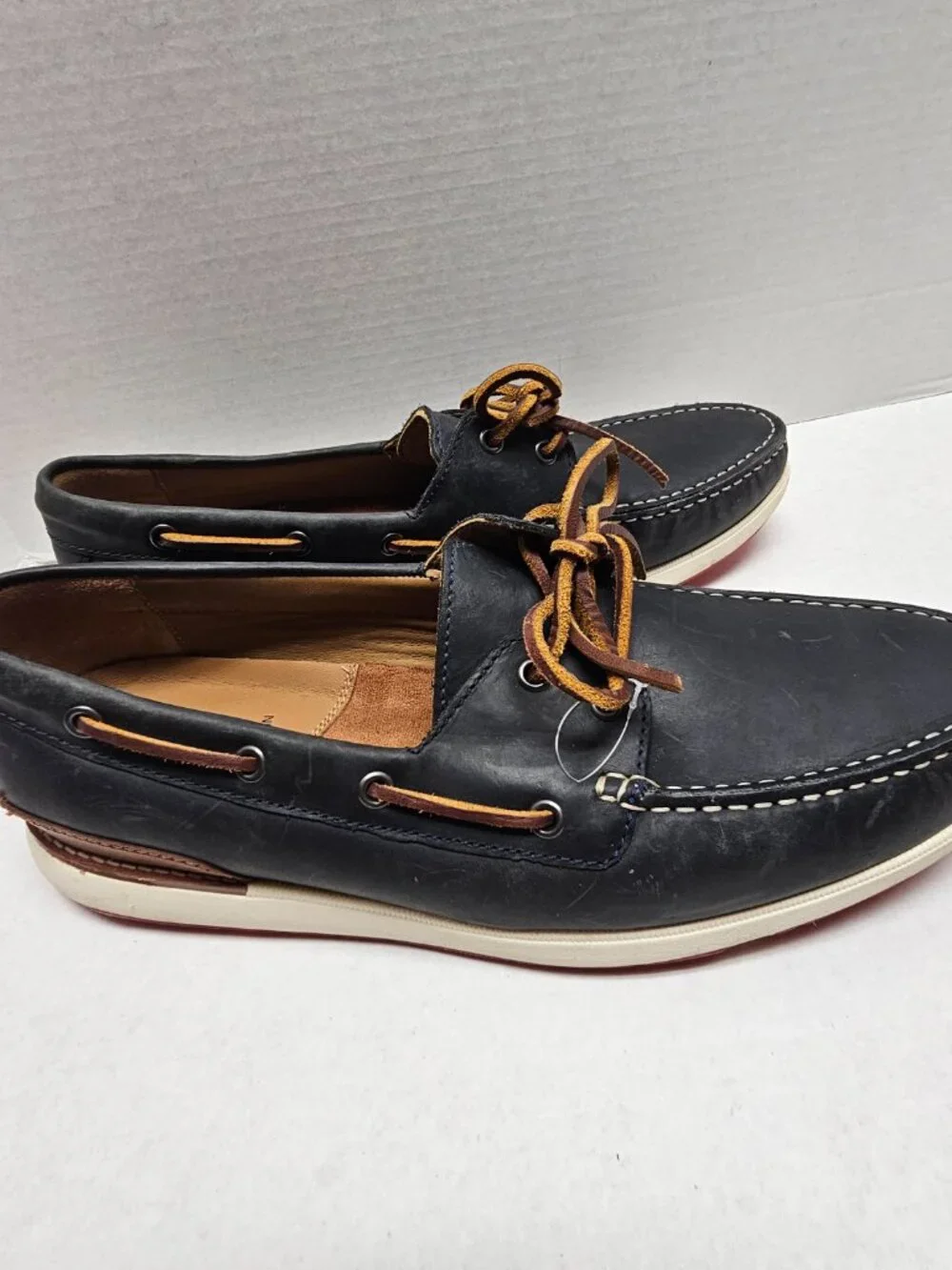 Mens Johnston & Murphy Tru Foam Boat 2 Eye Monaco Shoes Sheepskin Leather 12